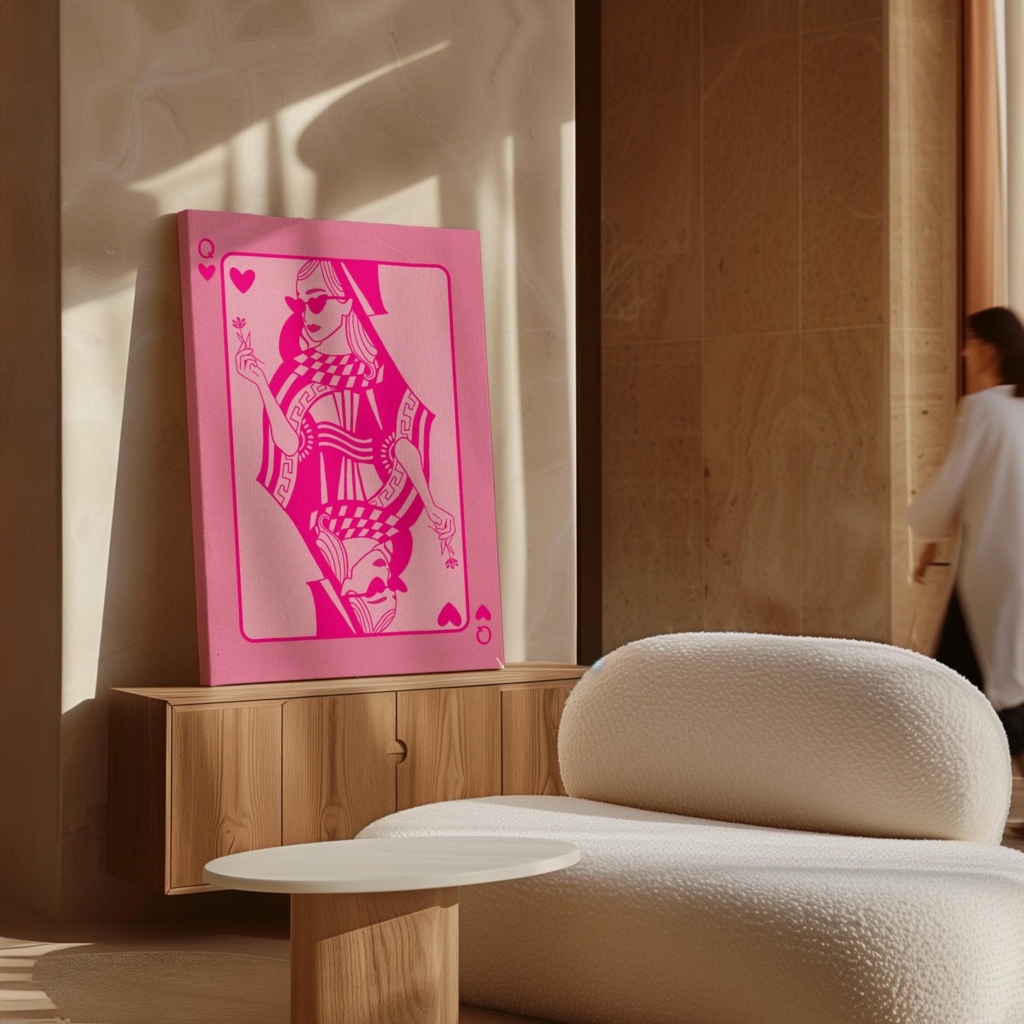 Pink Queen of Hearts Poster - Modern Feminine Art Print, Pink Aesthetic Wall Decor, Trendy Playing Card Art, Valentines Gift for her
