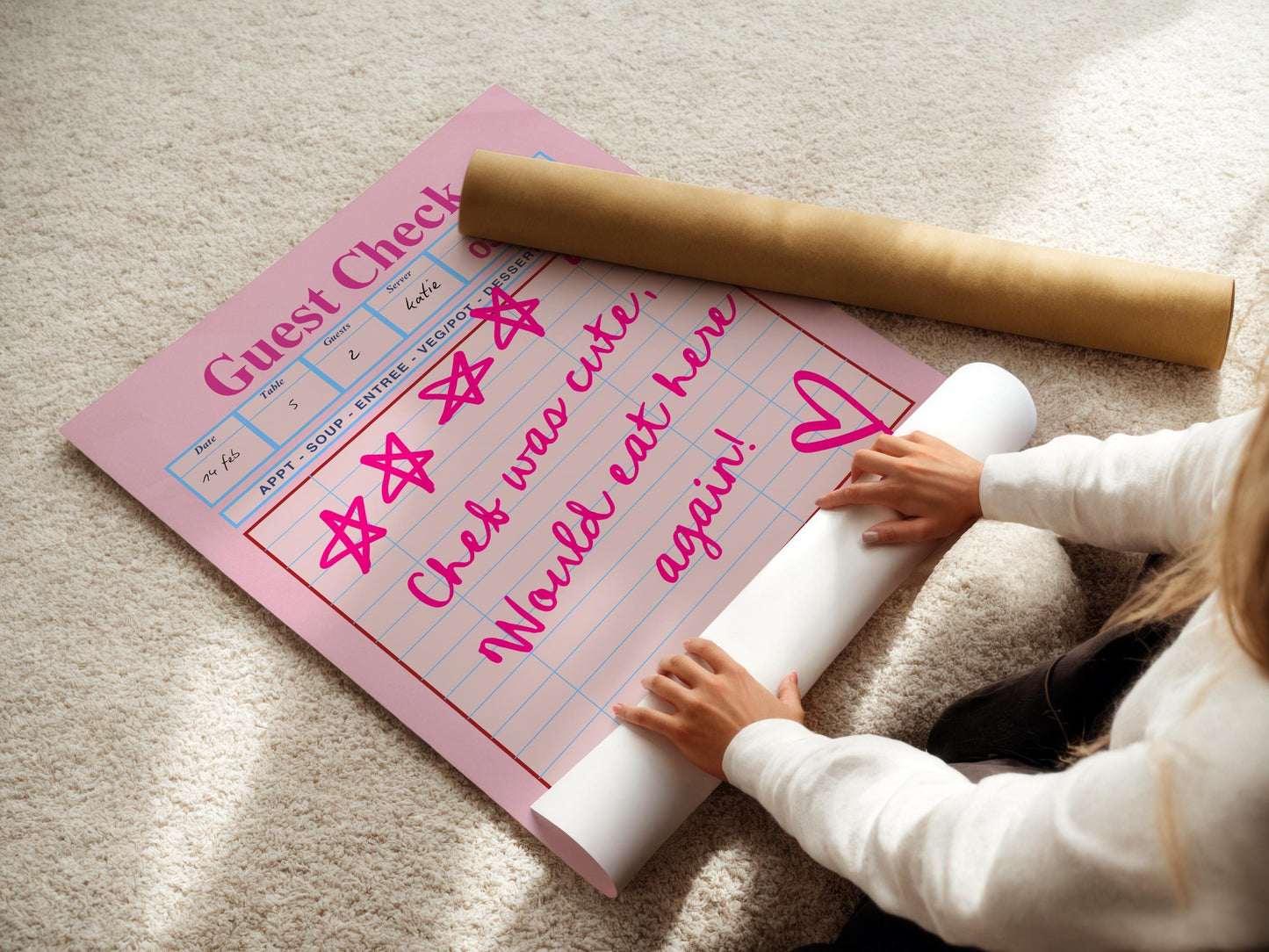 Guest Check Poster - Chef was cute wall Art - Pink Decor - Valentine's Wall Art