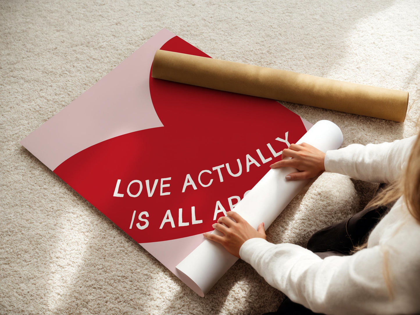 Love Actually Is All Around Poster, Red Heart Wall Art, Retro Illustration Poster, Print for Bedroom, Valentine's Print