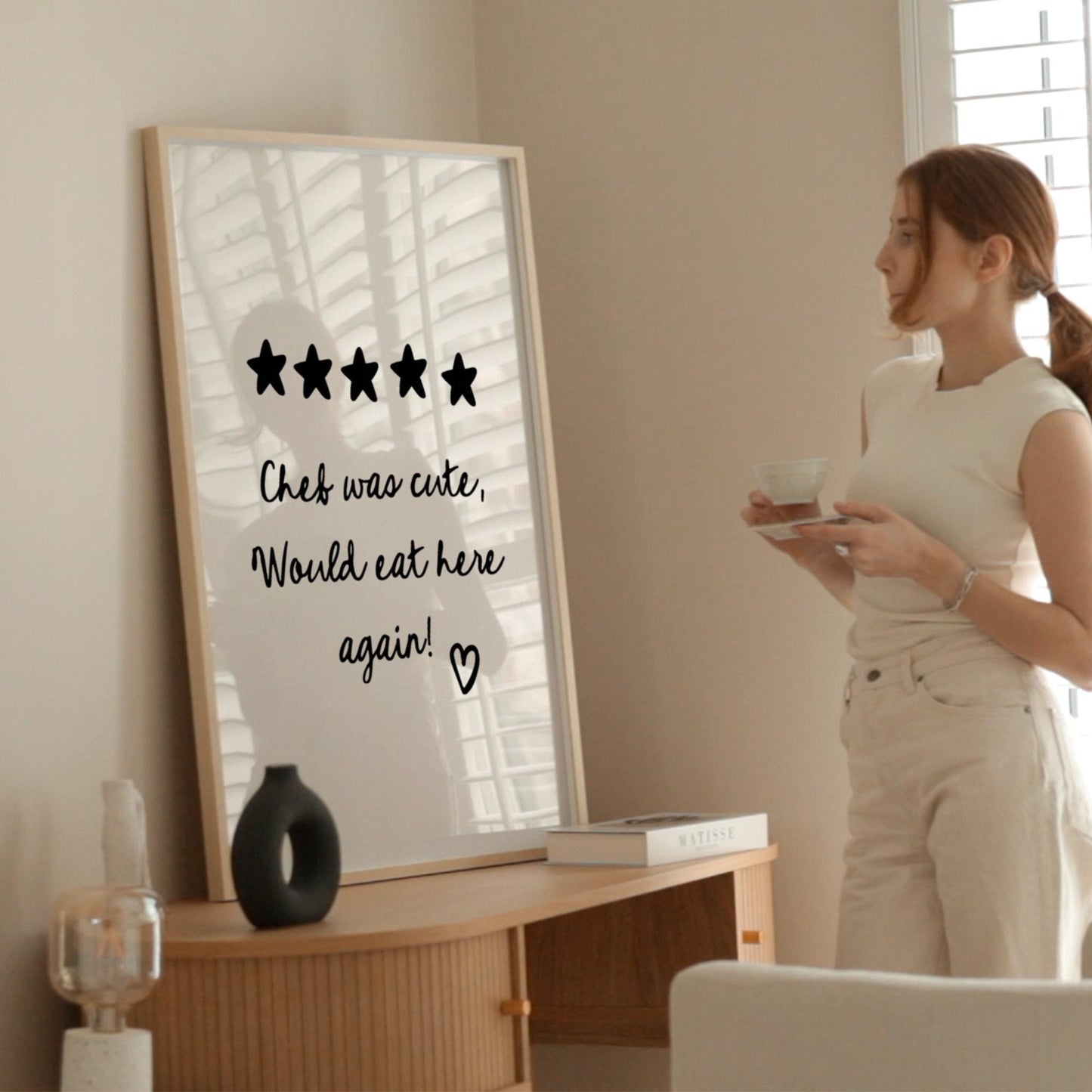 Chef was cute Print - Minimalist Print - Kitchen Poster - 5 Stars, Would eat here again, Valentine's Wall Art