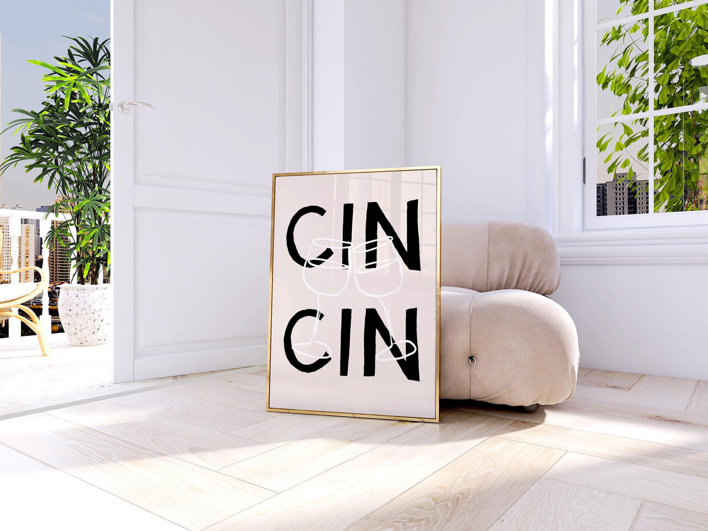 Cin Cin Print, Wine Glass Cheers Poster, Typography Kitchen Print