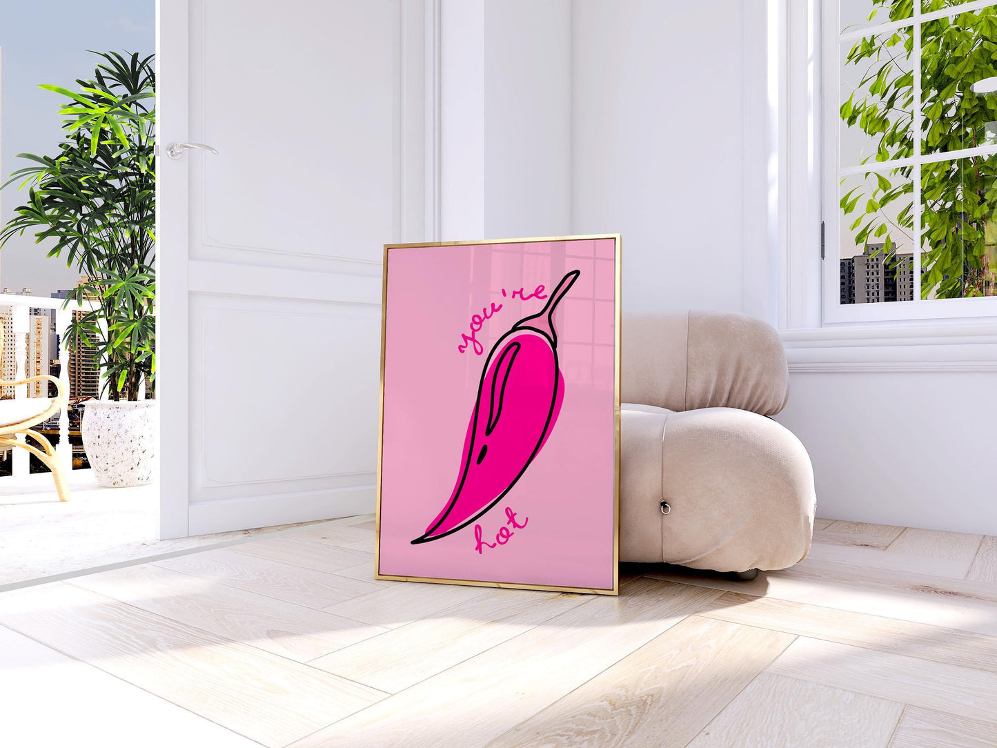 Chili Pepper Poster - You're Hot Print, Pink Spicy Wall Art for Kitchen, Valentine's Print