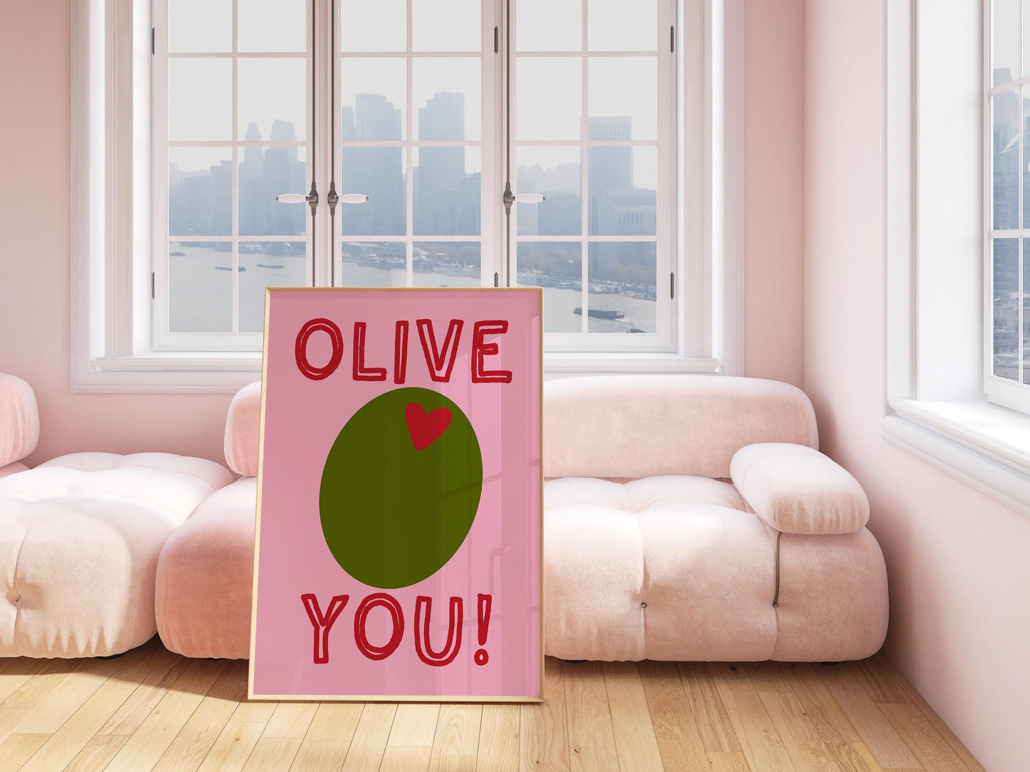 Olive You Poster - Funny Valentine’s Wall Art - Cute Love Print - Pink Home Decor