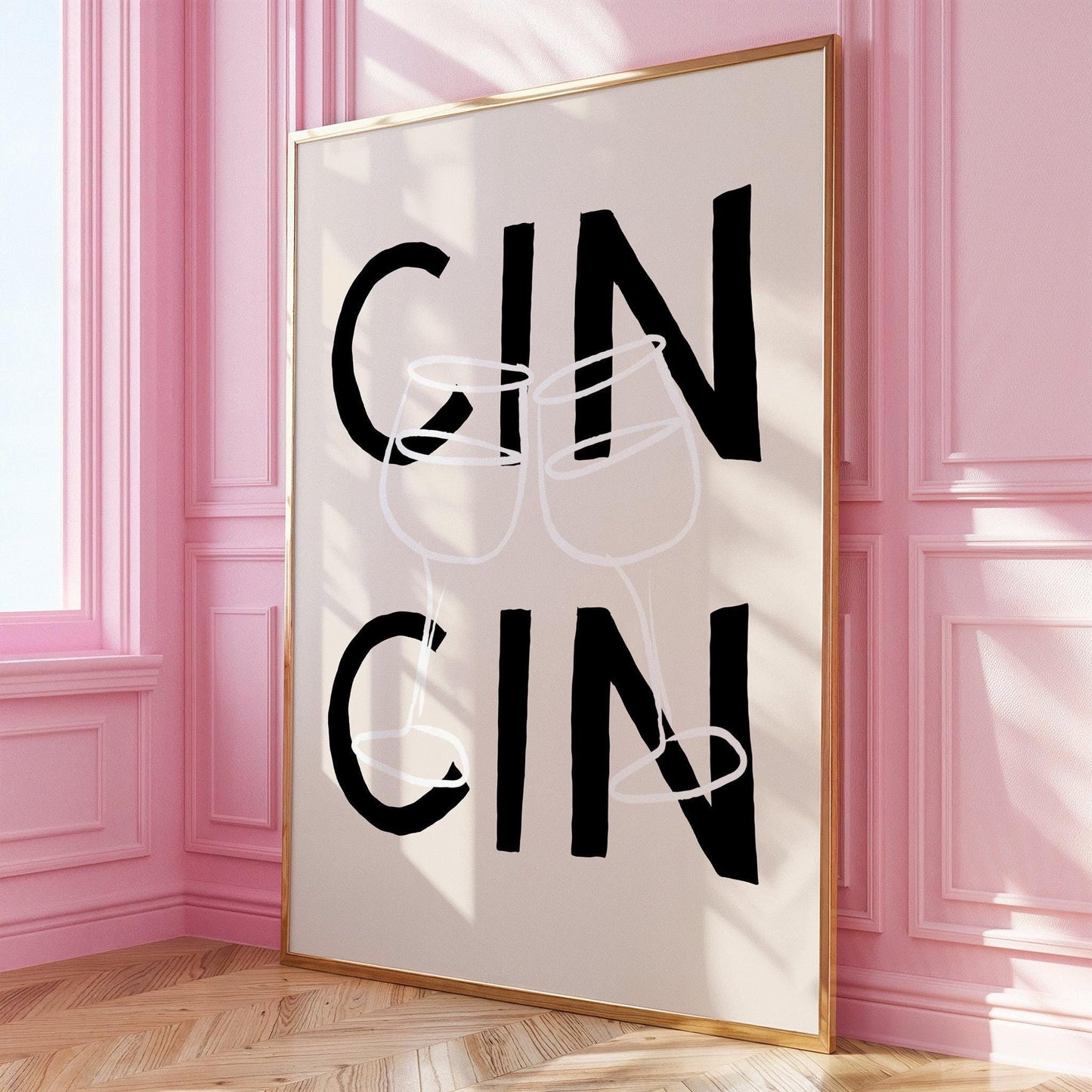 Cin Cin Print, Wine Glass Cheers Poster, Typography Kitchen Print