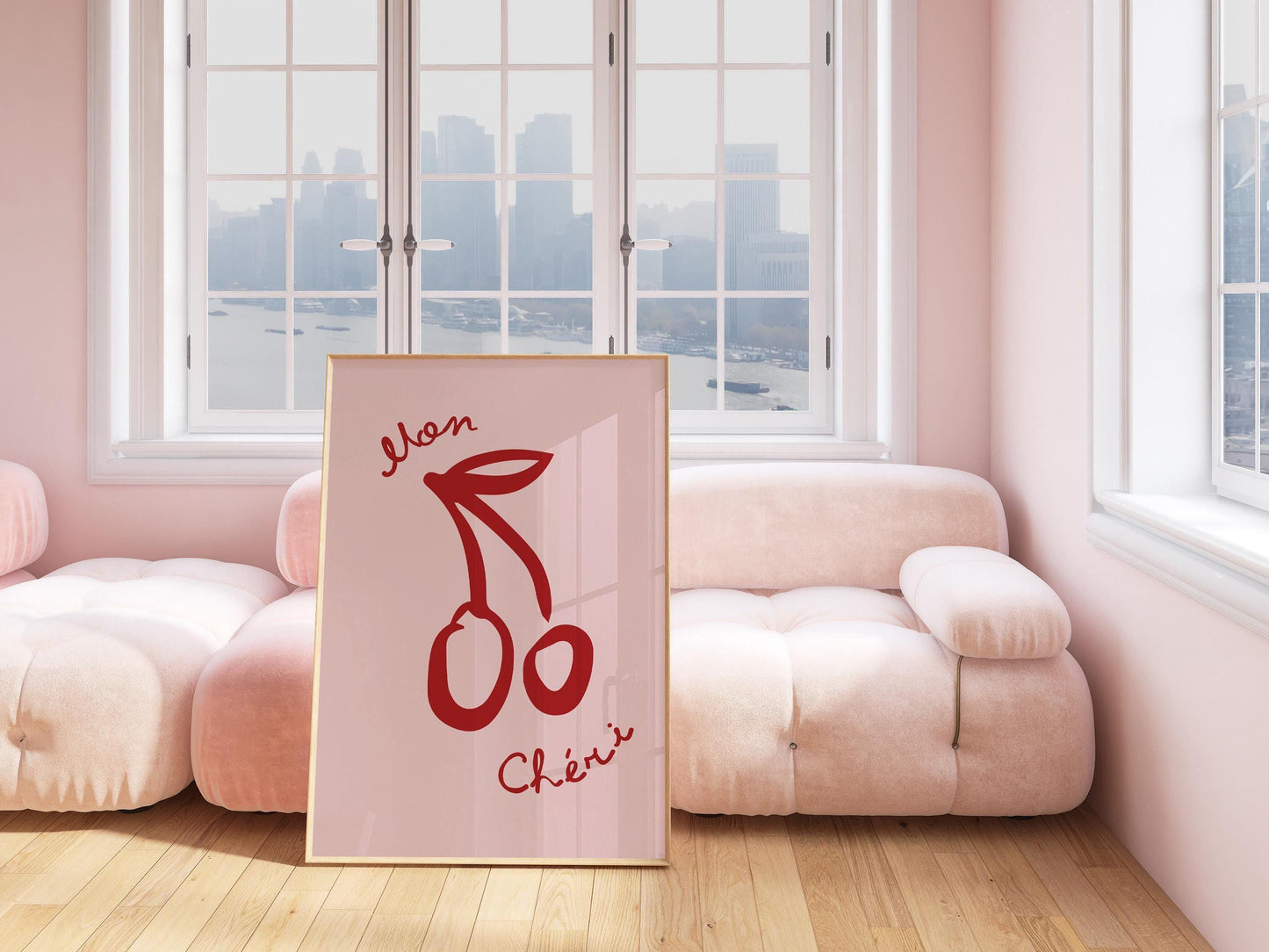 Pink Mon Chéri Kitchen Print -French Cherry Wall Art - Housewarming Gift, Valentine's Print