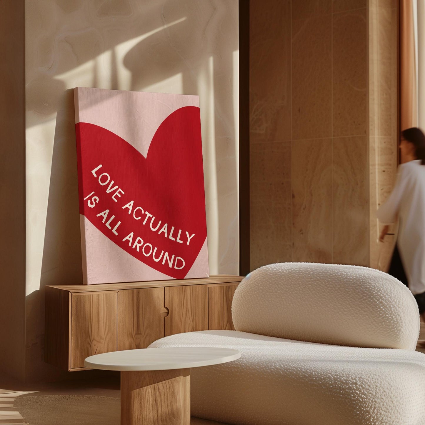 Love Actually Is All Around Poster, Red Heart Wall Art, Retro Illustration Poster, Print for Bedroom, Valentine's Print