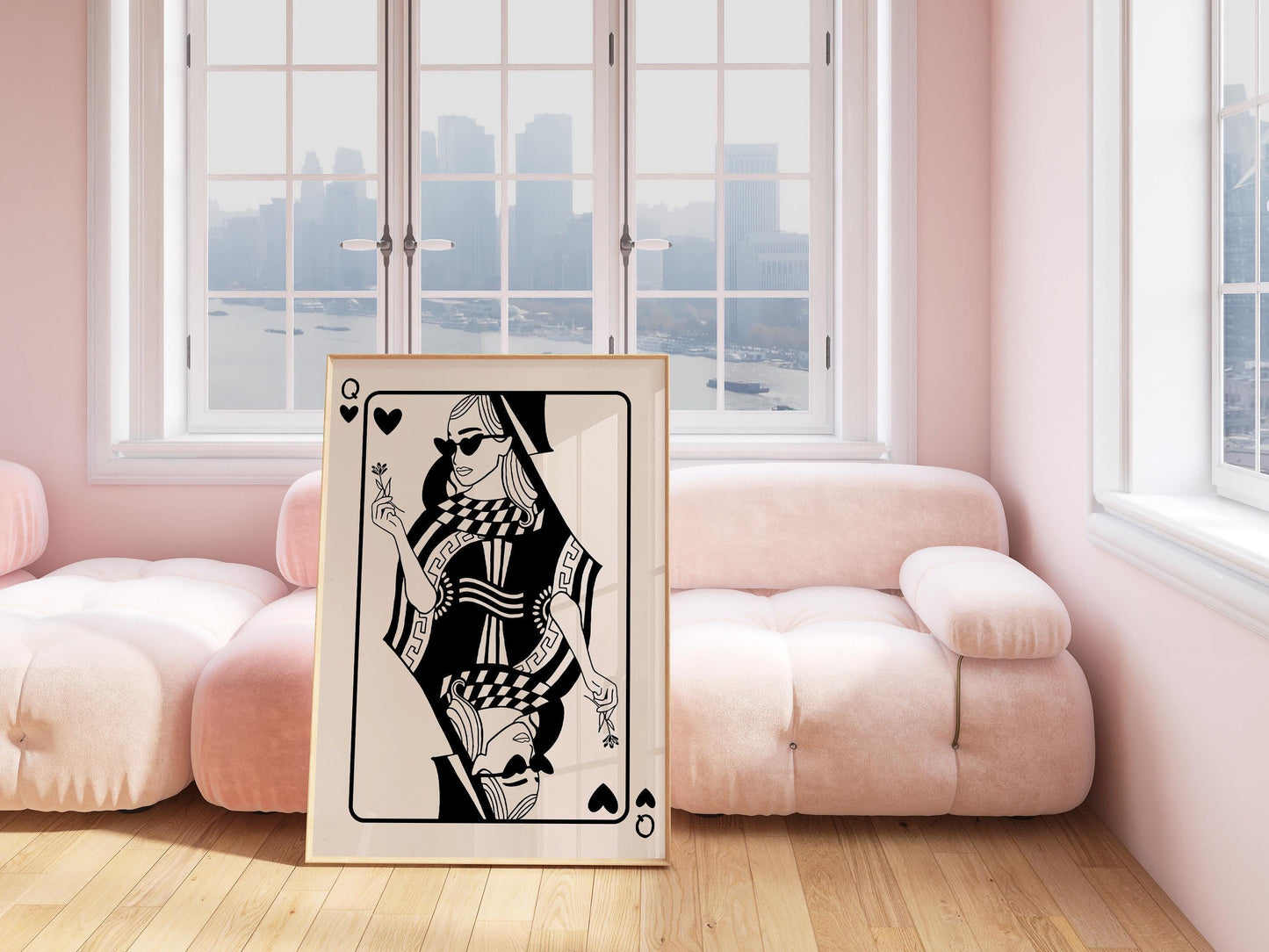 Queen of Hearts Poster - Modern Feminine Art Print, Neutral Aesthetic Wall Decor, Trendy Playing Card Art, Valentines Gift for her
