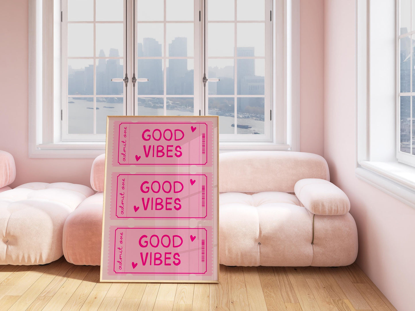 Retro Good Vibes Ticket Print, Pink Home Decor, Pink Wall Art, Bedroom Decor