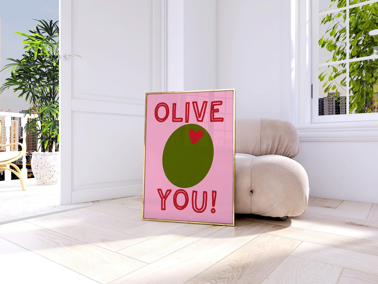 Olive You Poster - Funny Valentine’s Wall Art - Cute Love Print - Pink Home Decor