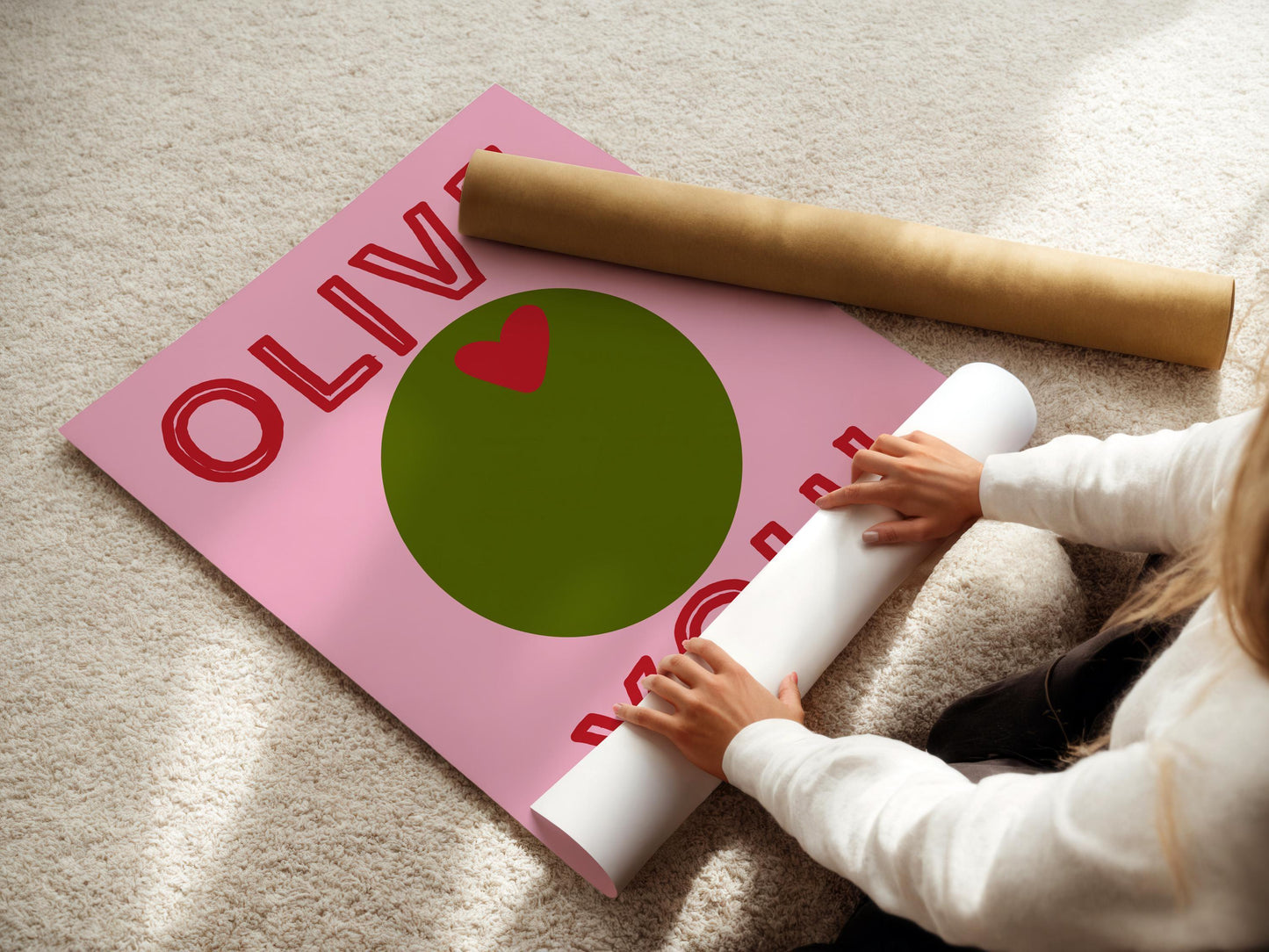 Olive You Poster - Funny Valentine’s Wall Art - Cute Love Print - Pink Home Decor