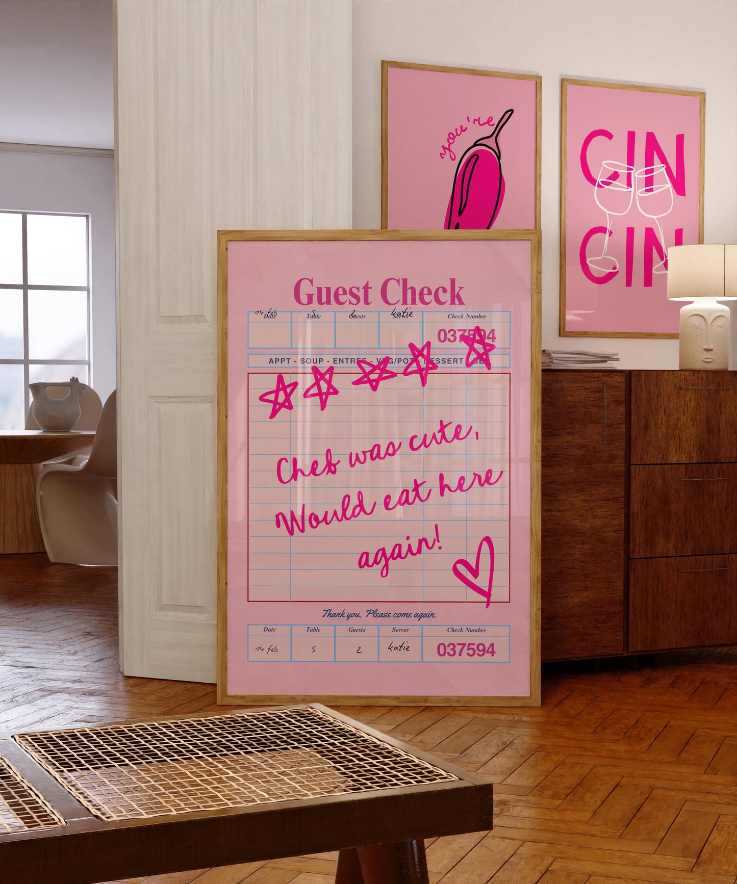 Guest Check Poster - Chef was cute wall Art - Pink Decor - Valentine's Wall Art
