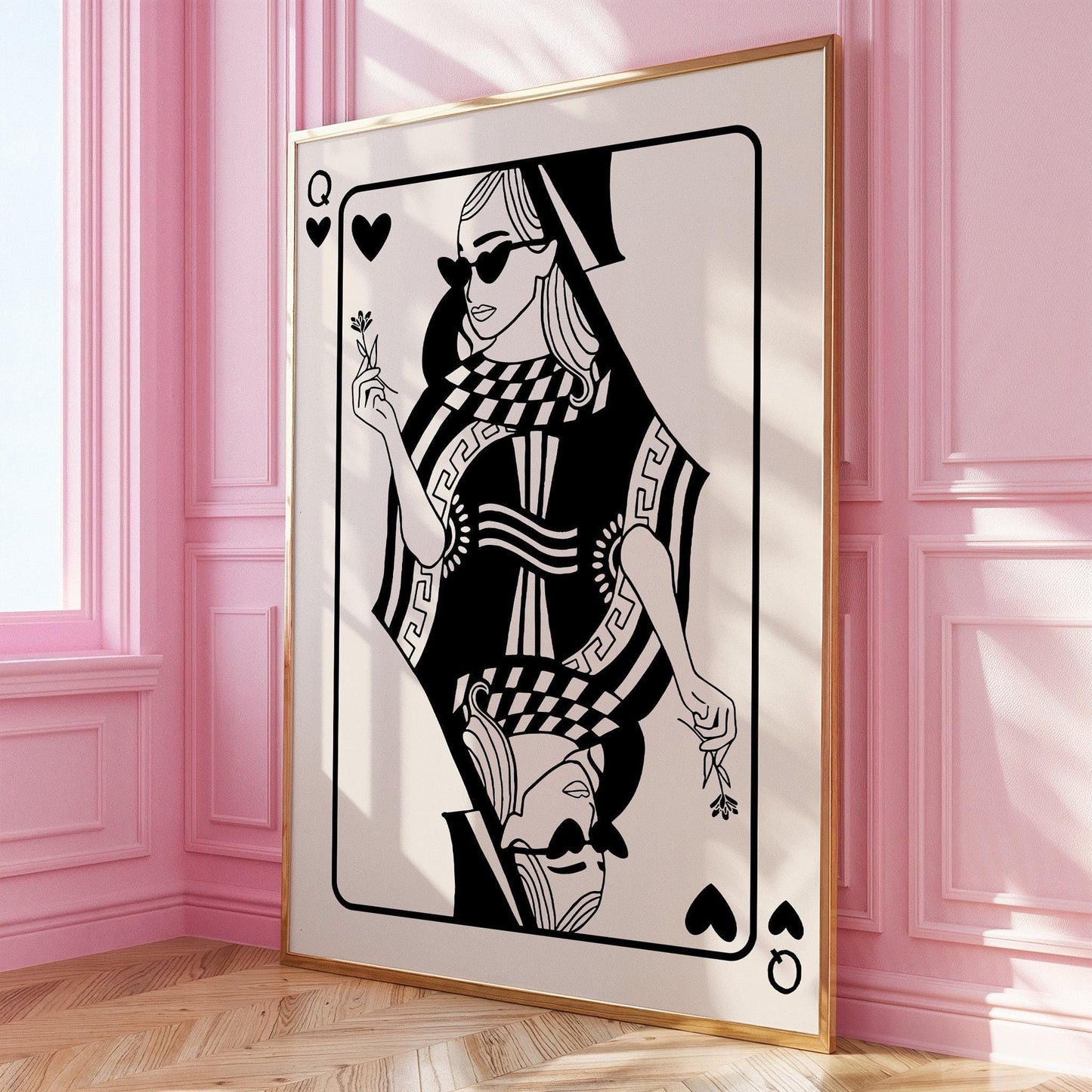 Queen of Hearts Poster - Modern Feminine Art Print, Neutral Aesthetic Wall Decor, Trendy Playing Card Art, Valentines Gift for her
