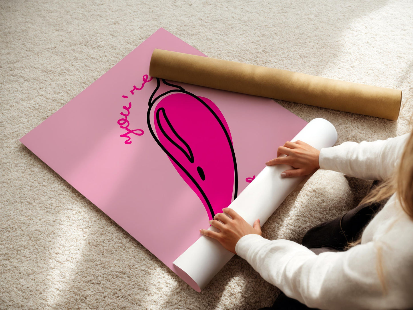 Chili Pepper Poster - You're Hot Print, Pink Spicy Wall Art for Kitchen, Valentine's Print
