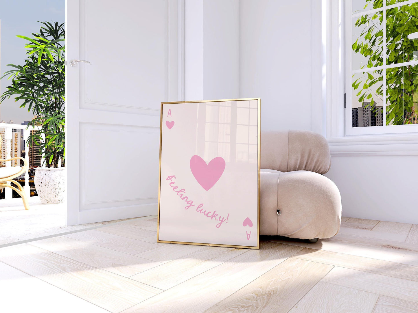 Pink Ace of Hearts Poster - Feeling Lucky poster, Pink Aesthetic Wall Decor, Trendy Playing Card Art for Living Room or Bedroom