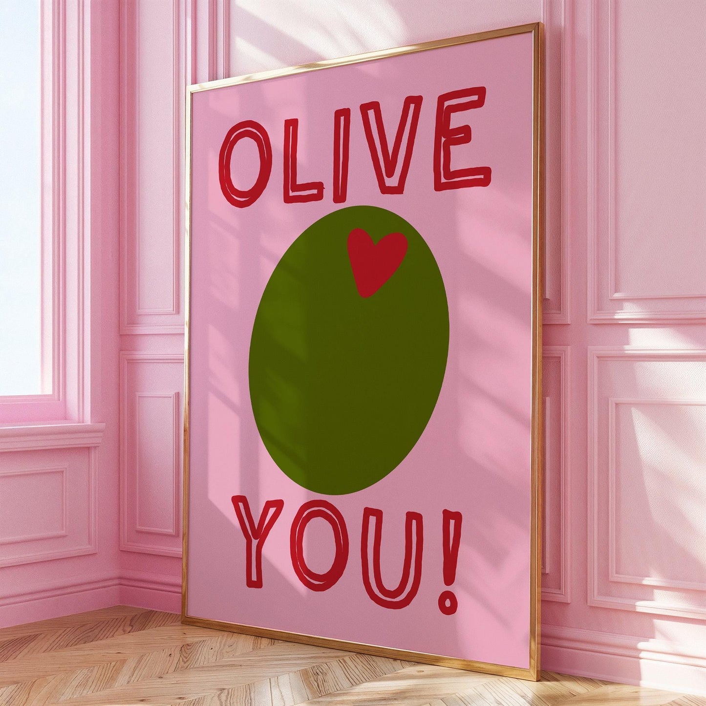 Olive You Poster - Funny Valentine’s Wall Art - Cute Love Print - Pink Home Decor