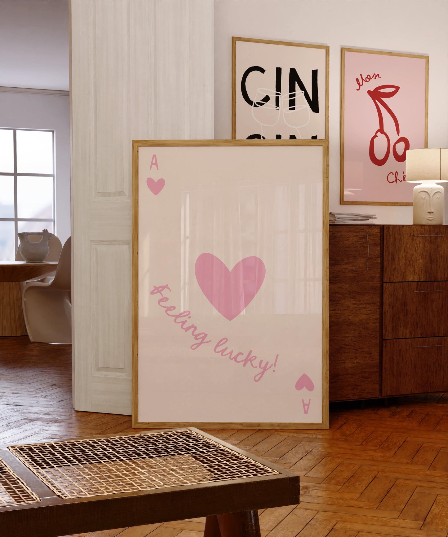 Pink Ace of Hearts Poster - Feeling Lucky poster, Pink Aesthetic Wall Decor, Trendy Playing Card Art for Living Room or Bedroom