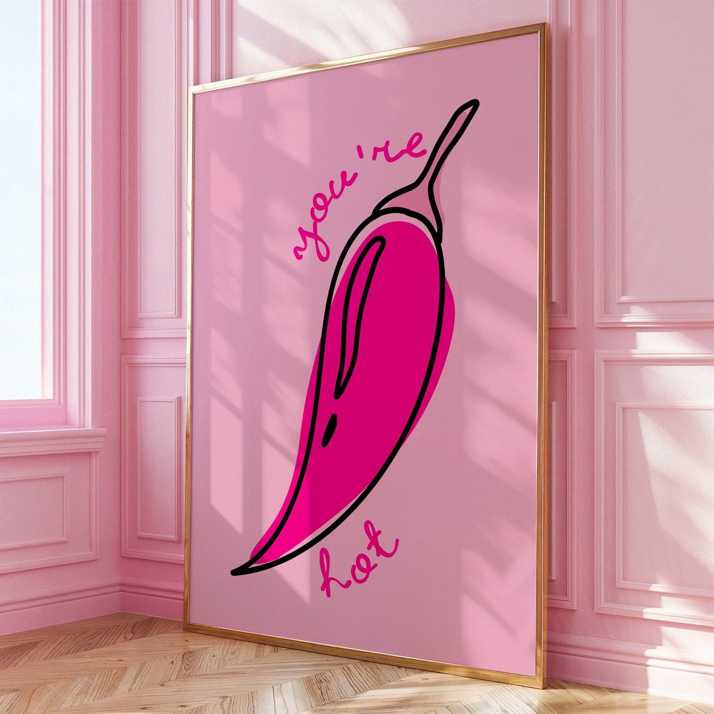 Chili Pepper Poster - You're Hot Print, Pink Spicy Wall Art for Kitchen, Valentine's Print