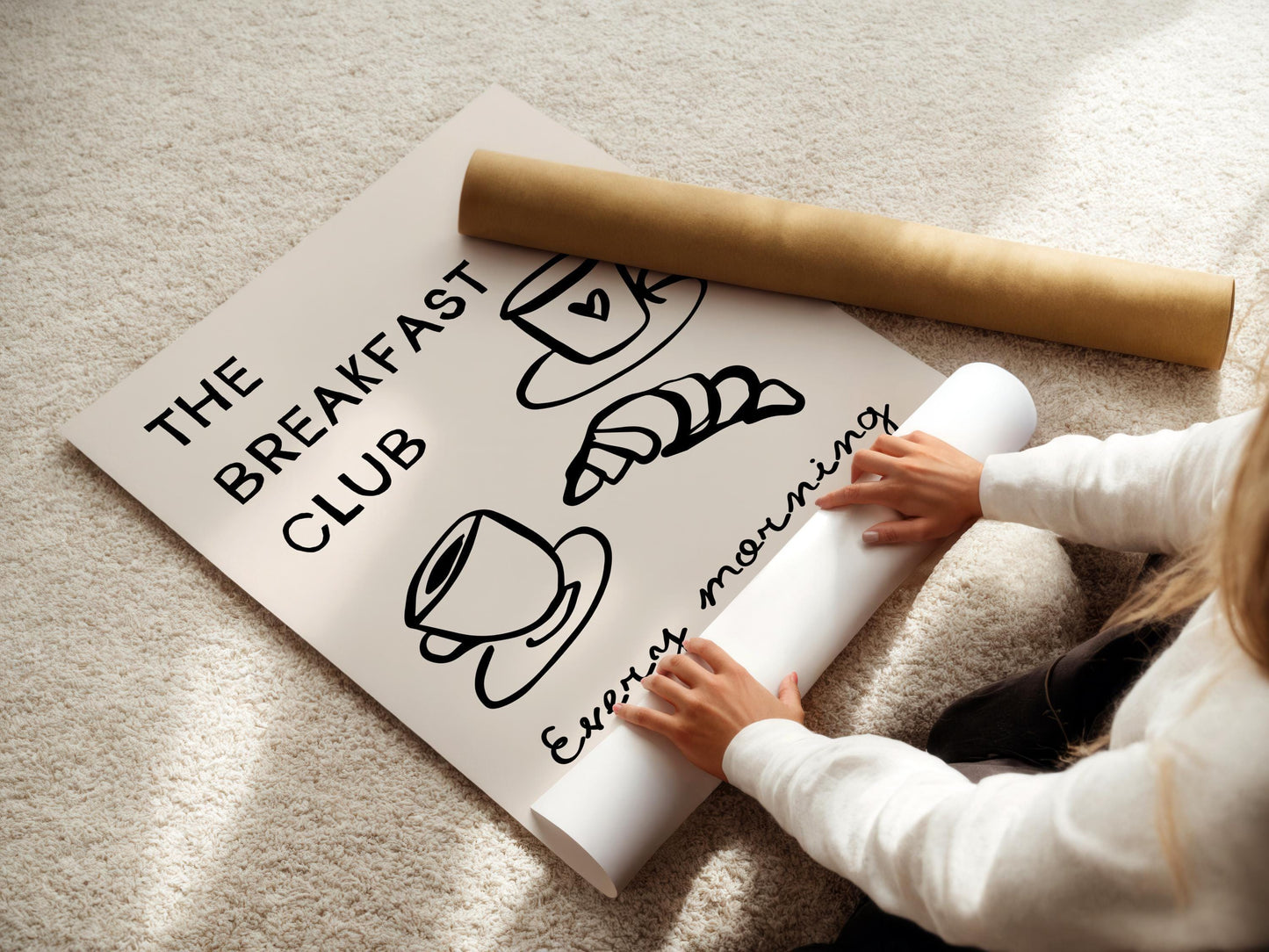 Breakfast Club Poster, Coffee and Croissant Print, Kitchen Poster
