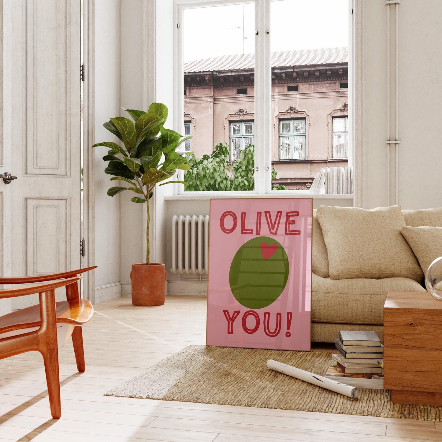 Olive You Poster - Funny Valentine’s Wall Art - Cute Love Print - Pink Home Decor