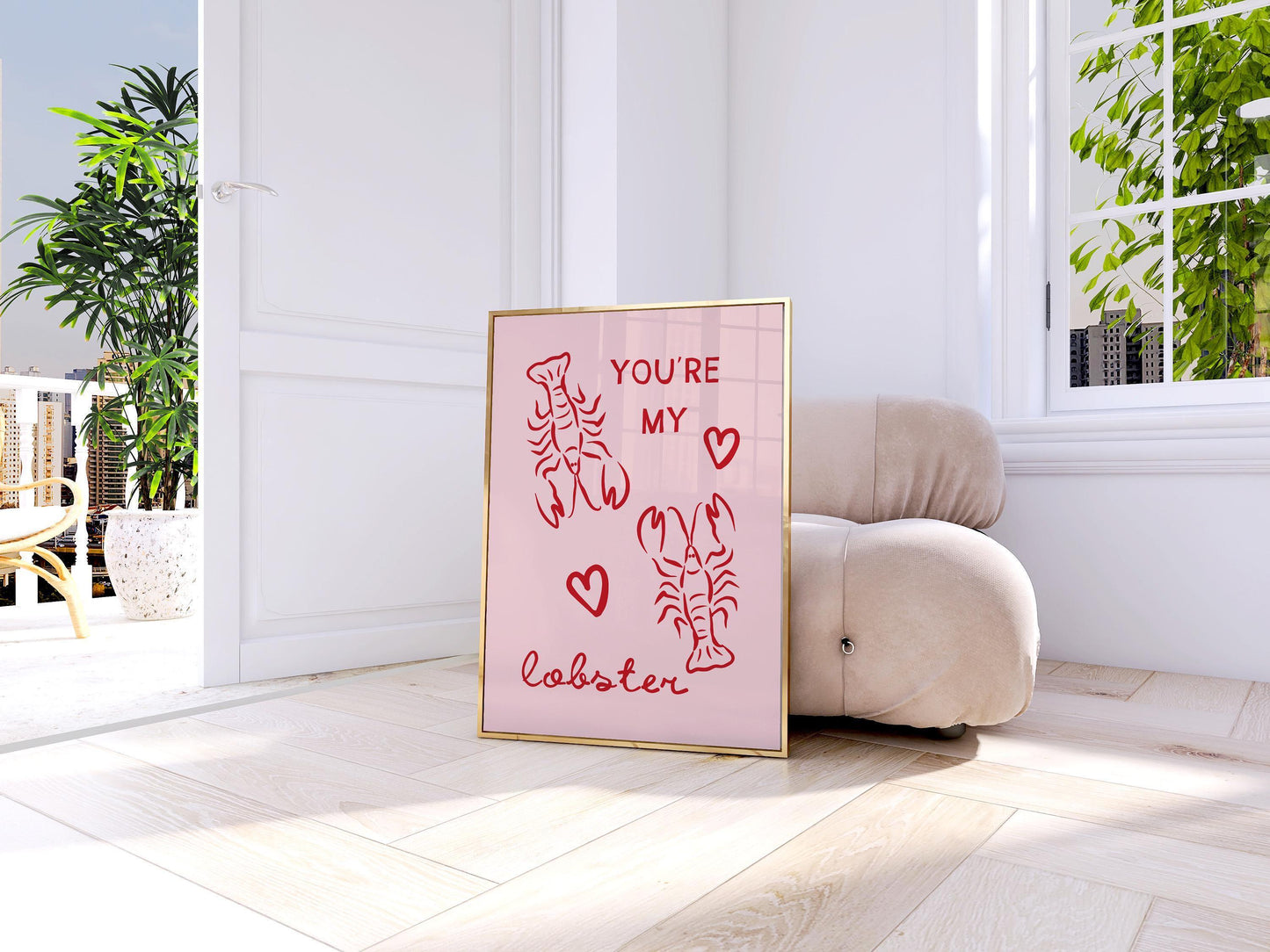 You're My Lobster Poster - Pink Wall Art, Bedroom Print, Anniversary Gift, Decor for Couples, Valentine's Print