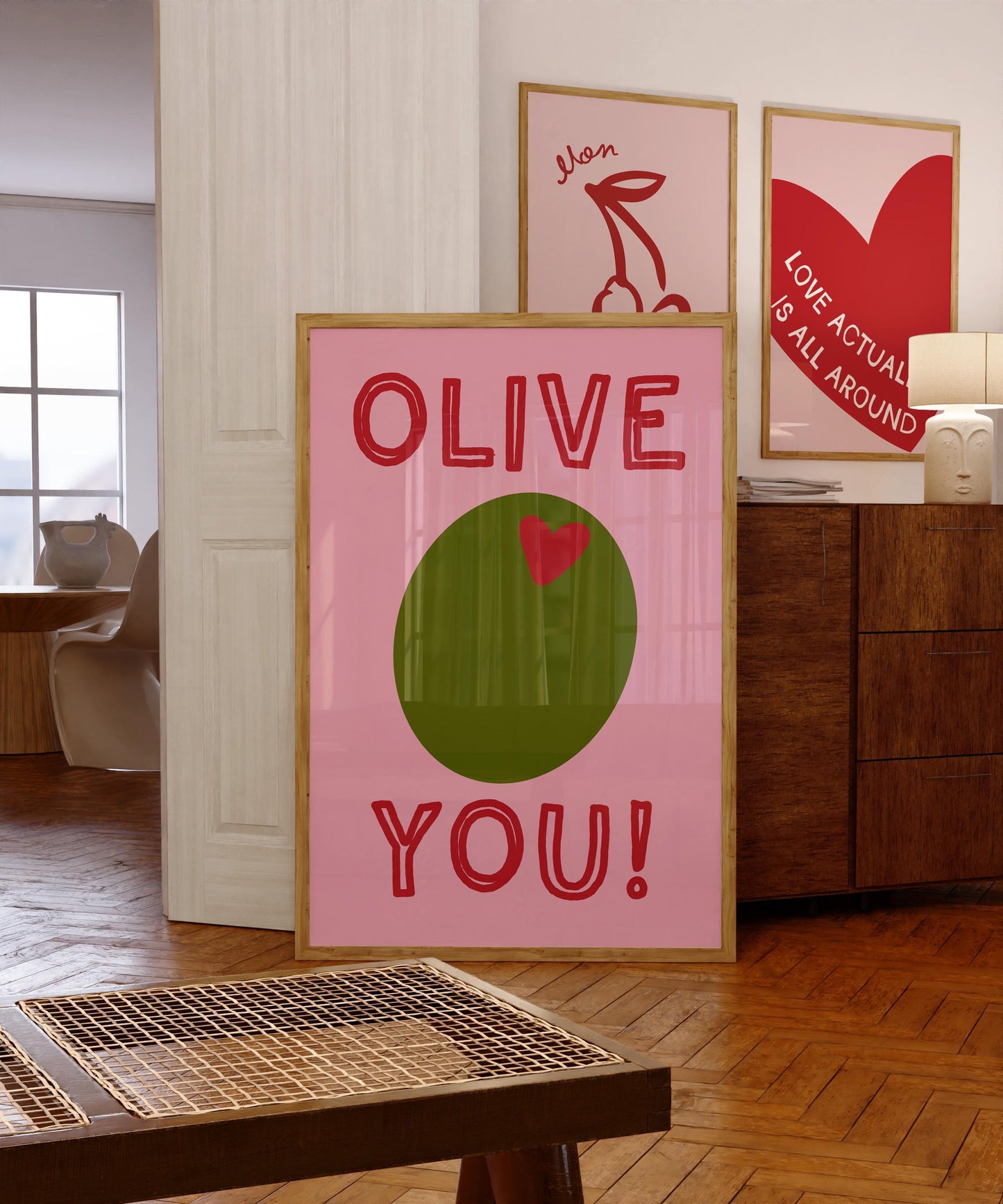Olive You Poster - Funny Valentine’s Wall Art - Cute Love Print - Pink Home Decor