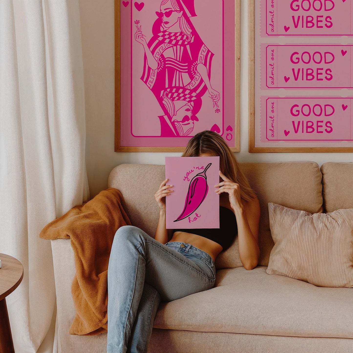 Retro Good Vibes Ticket Print, Pink Home Decor, Pink Wall Art, Bedroom Decor