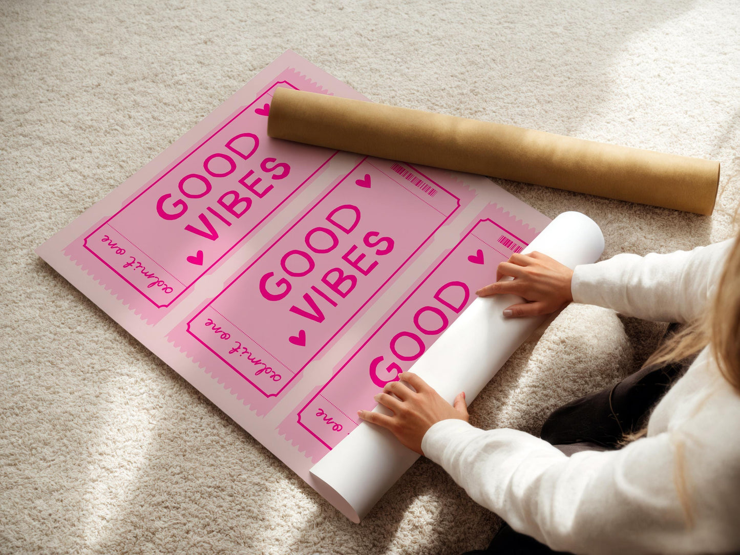 Retro Good Vibes Ticket Print, Pink Home Decor, Pink Wall Art, Bedroom Decor