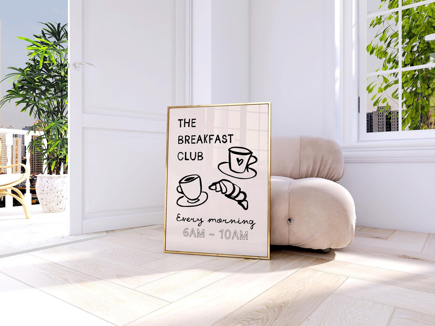 Breakfast Club Poster, Coffee and Croissant Print, Kitchen Poster