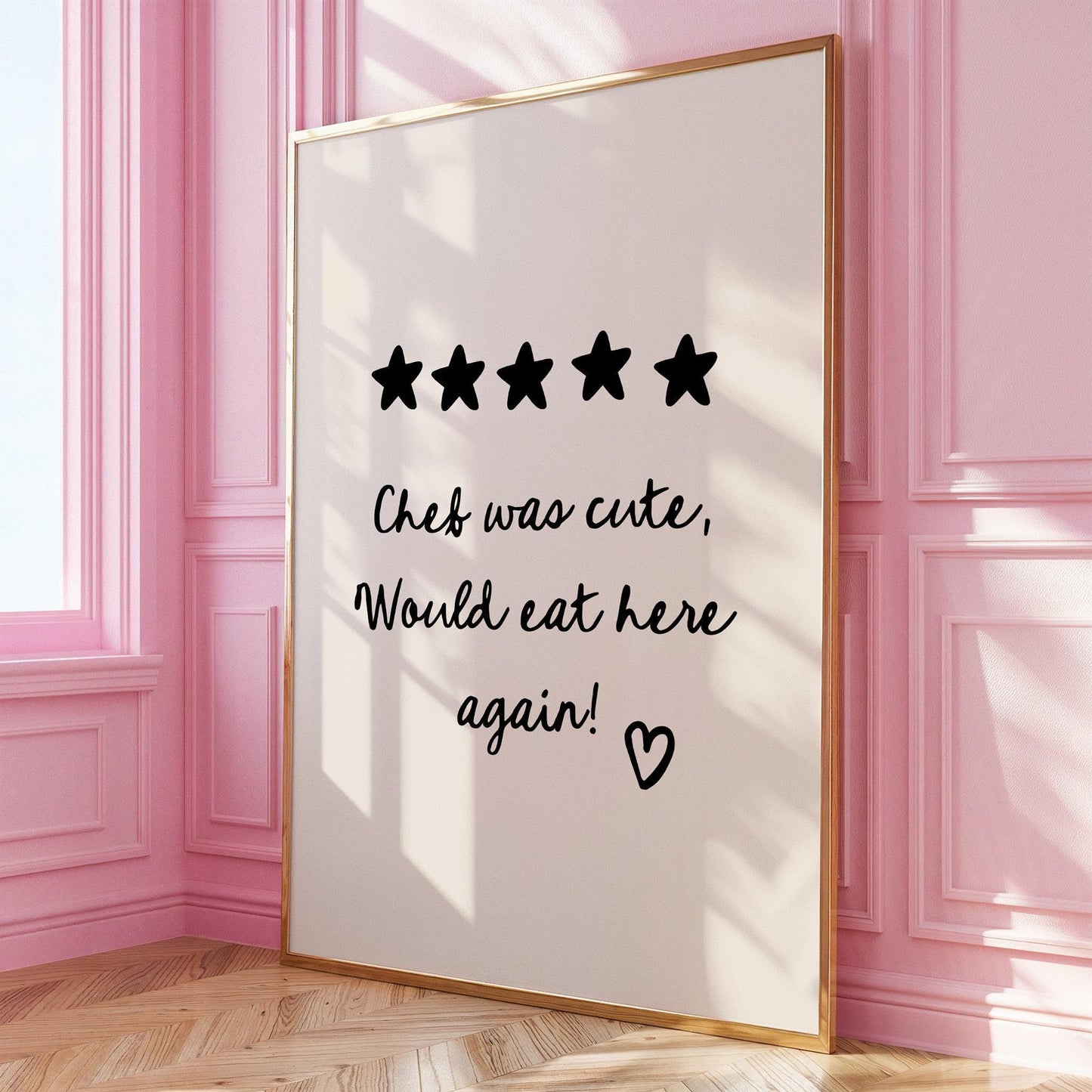 Chef was cute Print - Minimalist Print - Kitchen Poster - 5 Stars, Would eat here again, Valentine's Wall Art