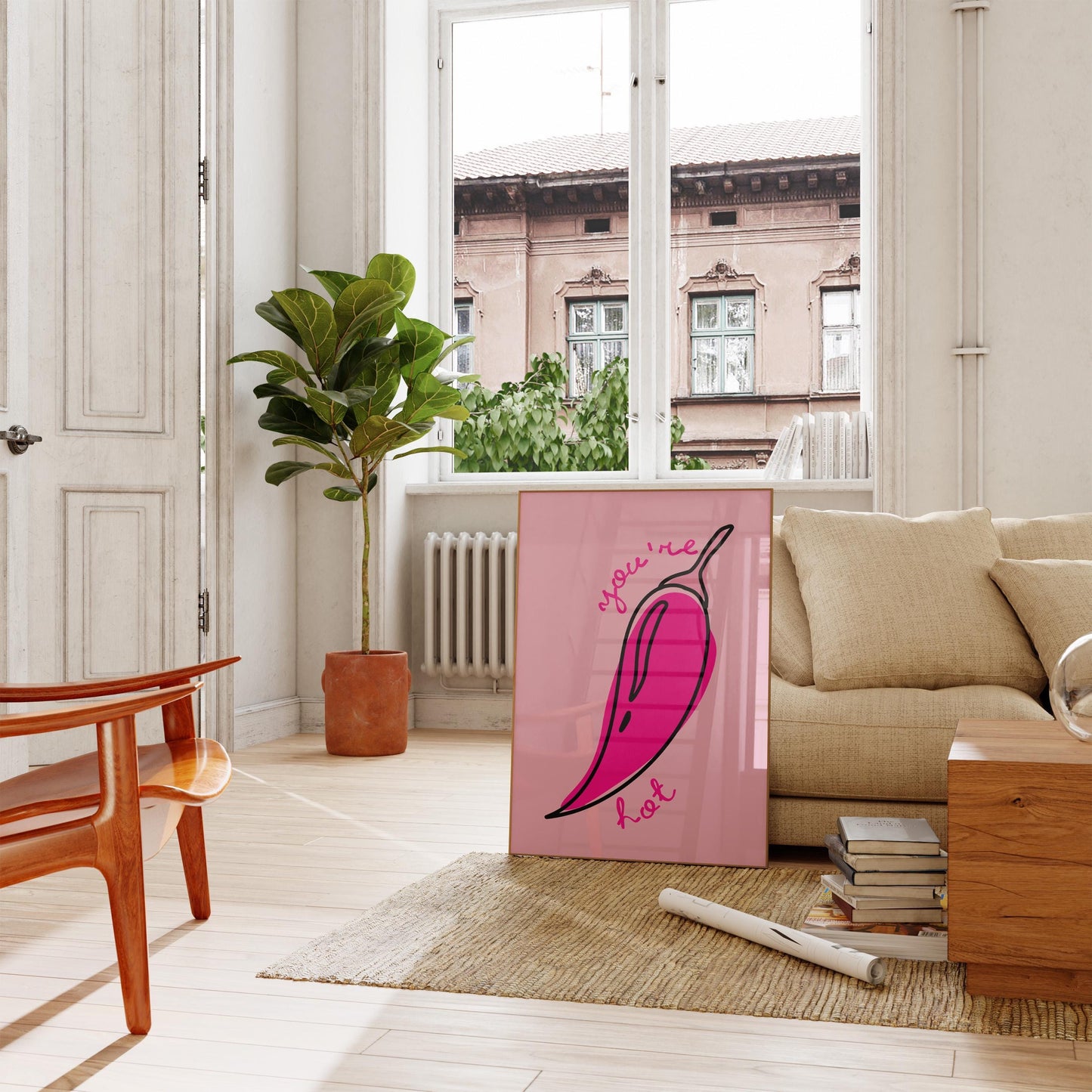 Chili Pepper Poster - You're Hot Print, Pink Spicy Wall Art for Kitchen, Valentine's Print