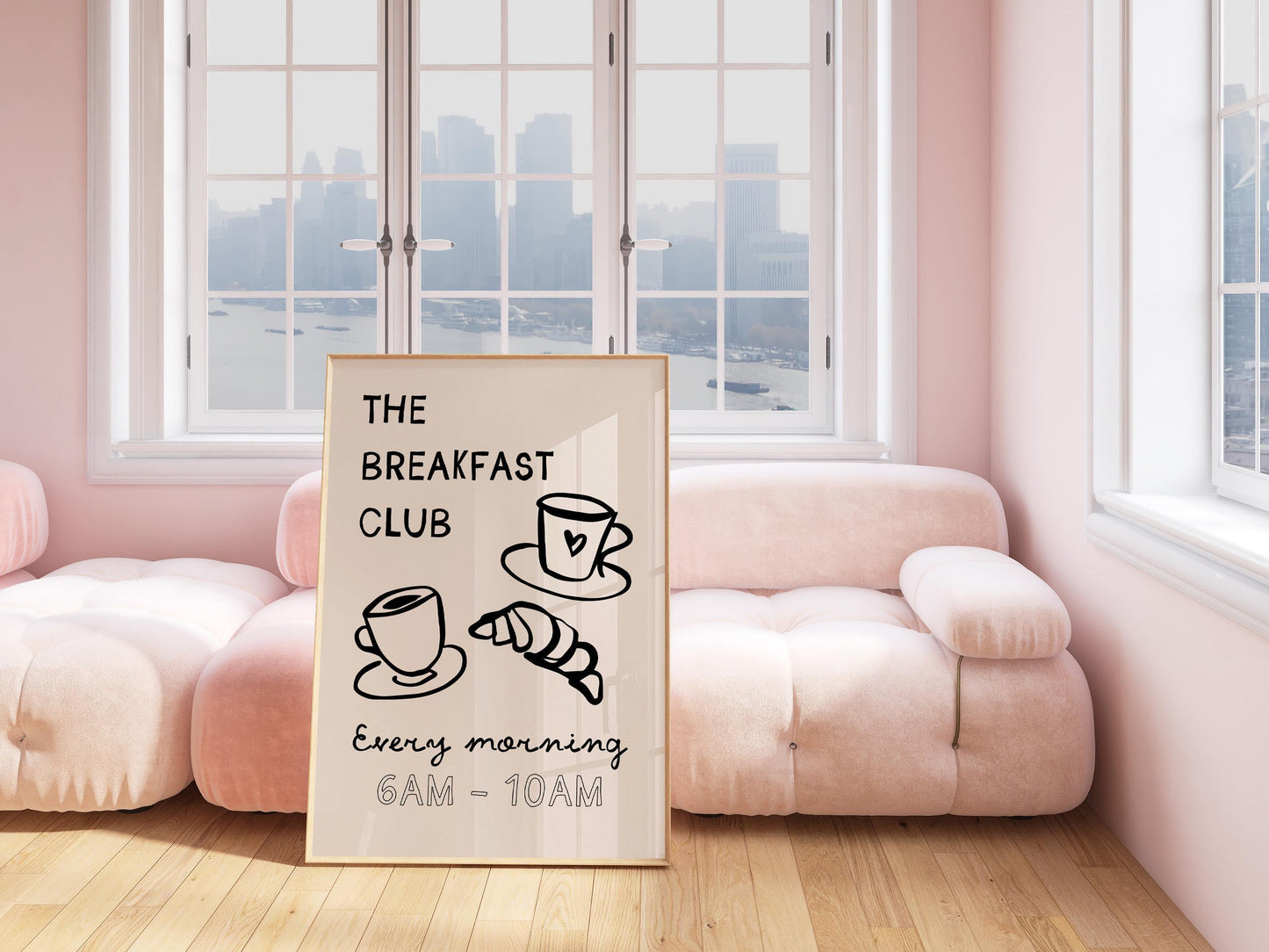 Breakfast Club Poster, Coffee and Croissant Print, Kitchen Poster