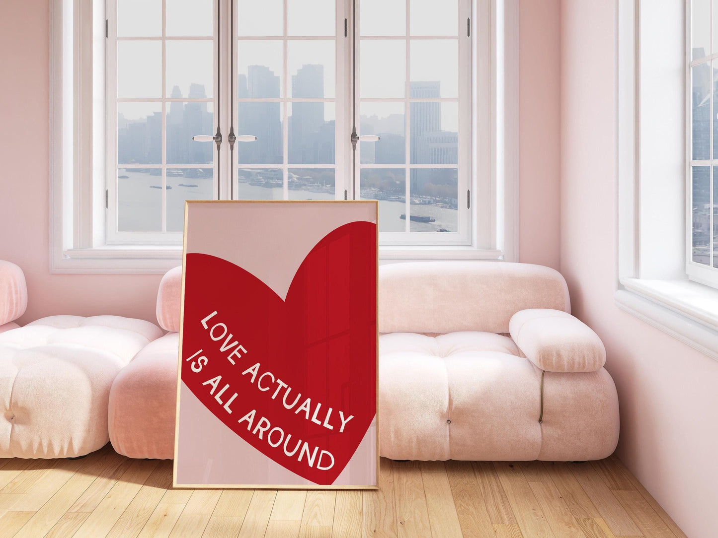 Love Actually Is All Around Poster, Red Heart Wall Art, Retro Illustration Poster, Print for Bedroom, Valentine's Print
