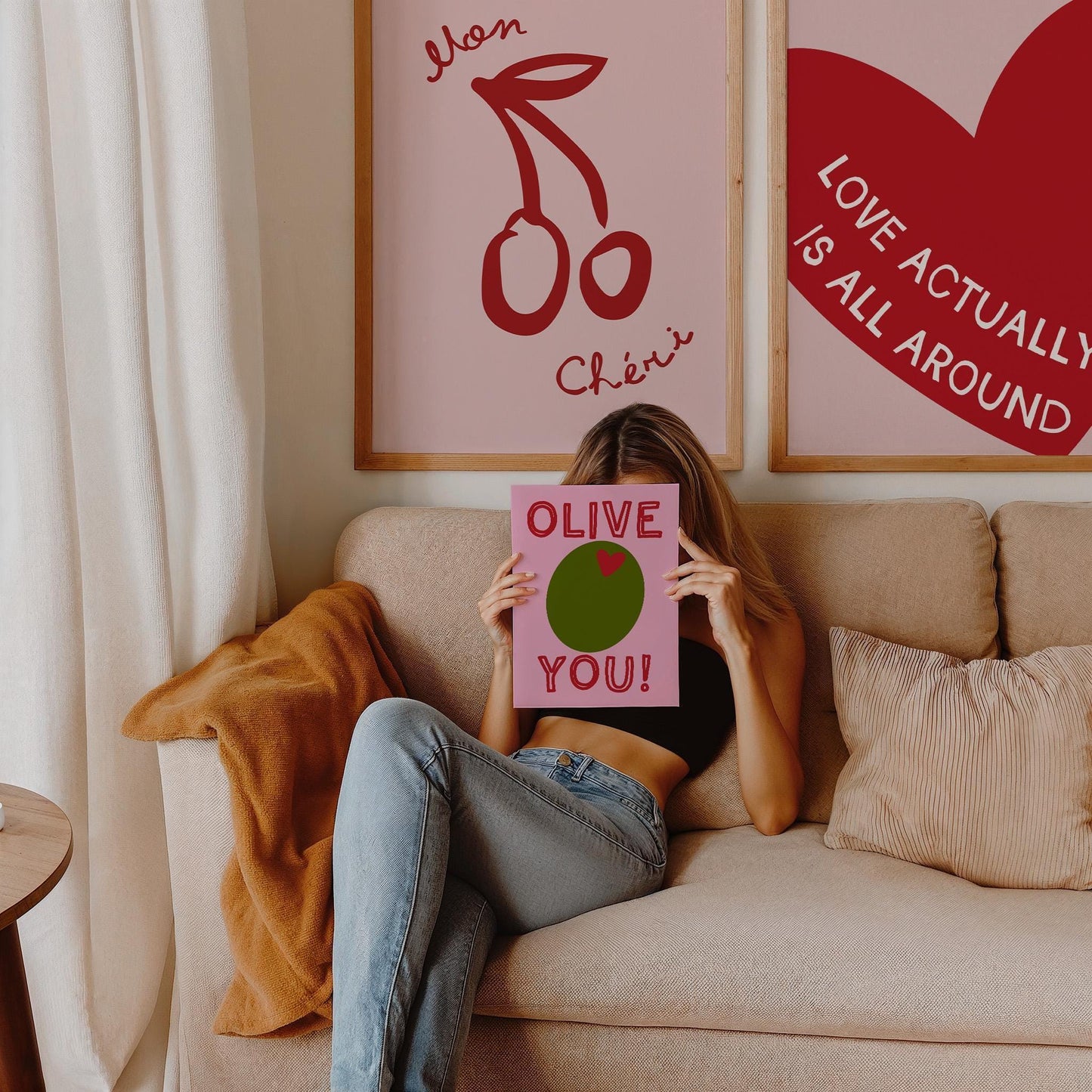 Olive You Poster - Funny Valentine’s Wall Art - Cute Love Print - Pink Home Decor