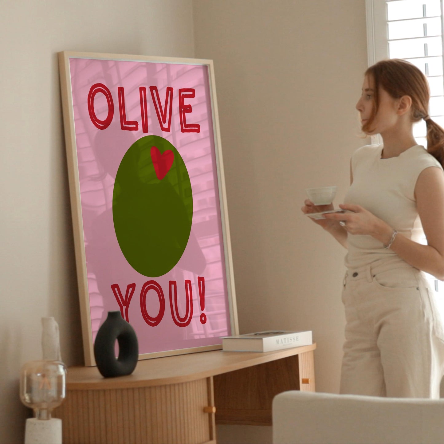 Olive You Poster - Funny Valentine’s Wall Art - Cute Love Print - Pink Home Decor
