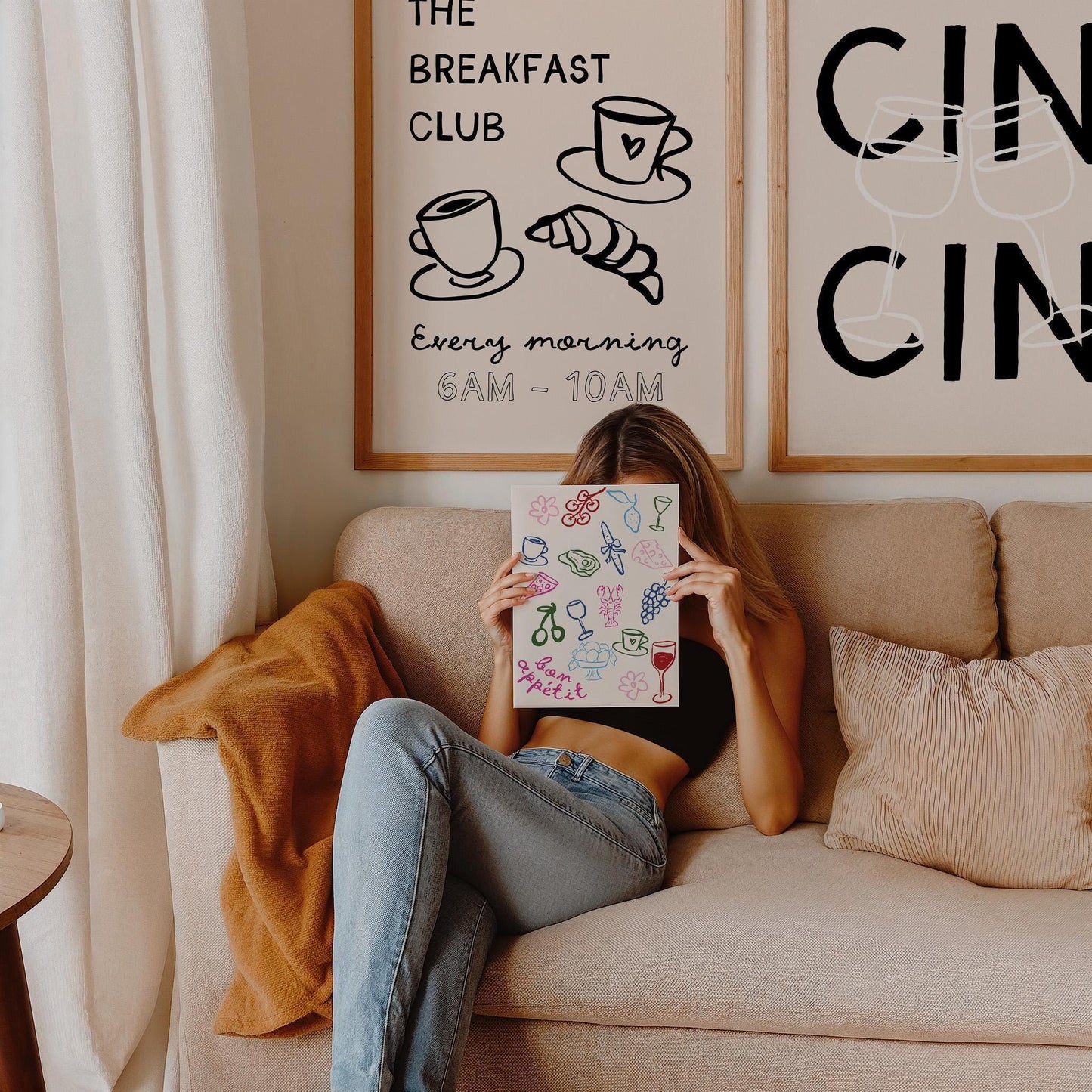 Breakfast Club Poster, Coffee and Croissant Print, Kitchen Poster