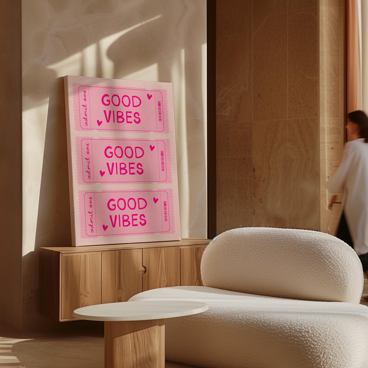 Retro Good Vibes Ticket Print, Pink Home Decor, Pink Wall Art, Bedroom Decor