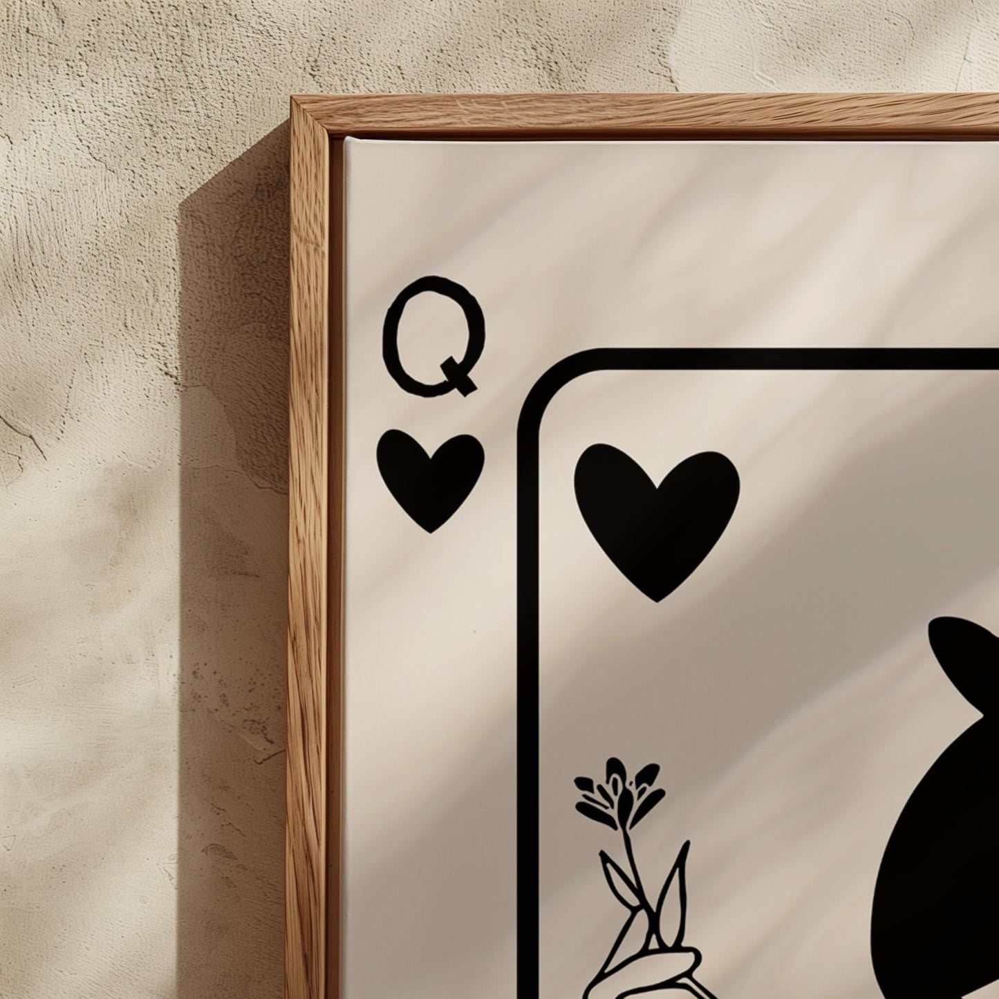 Queen of Hearts Poster - Modern Feminine Art Print, Neutral Aesthetic Wall Decor, Trendy Playing Card Art, Valentines Gift for her