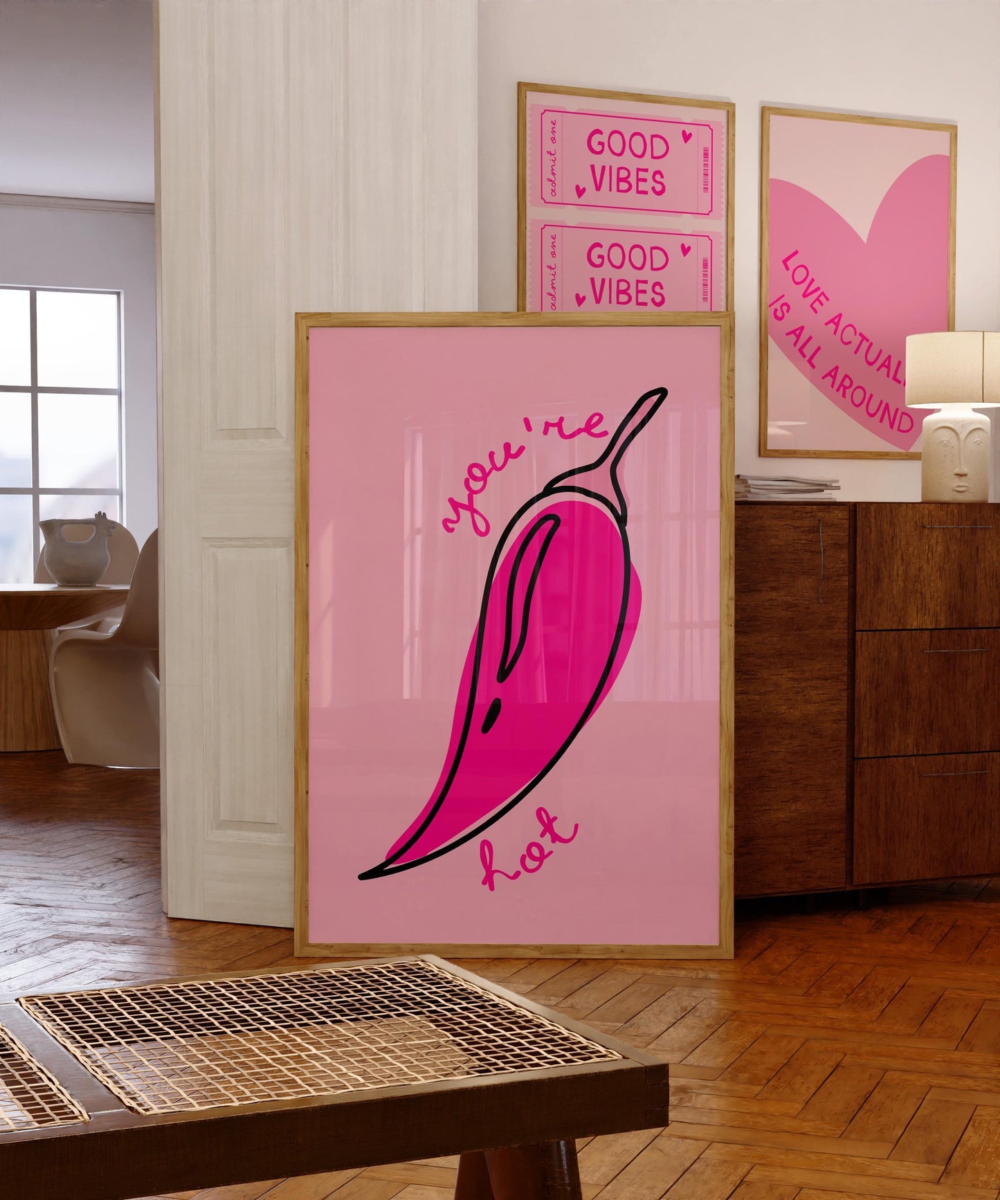 Chili Pepper Poster - You're Hot Print, Pink Spicy Wall Art for Kitchen, Valentine's Print