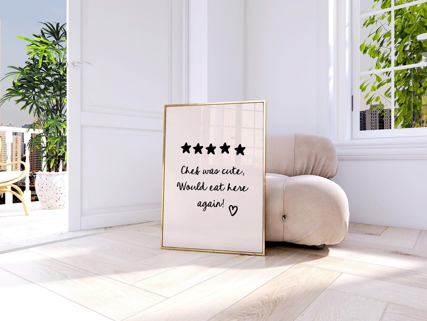 Chef was cute Print - Minimalist Print - Kitchen Poster - 5 Stars, Would eat here again, Valentine's Wall Art