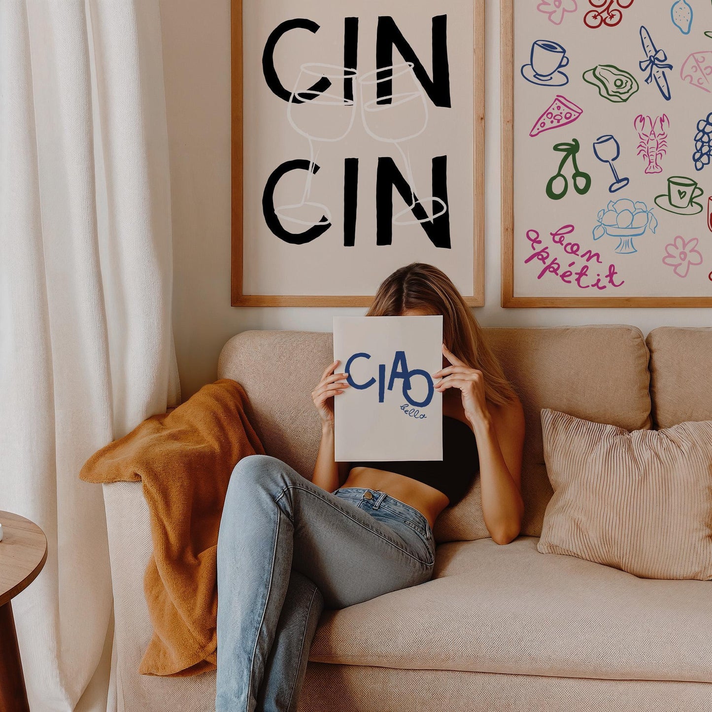Cin Cin Print, Wine Glass Cheers Poster, Typography Kitchen Print