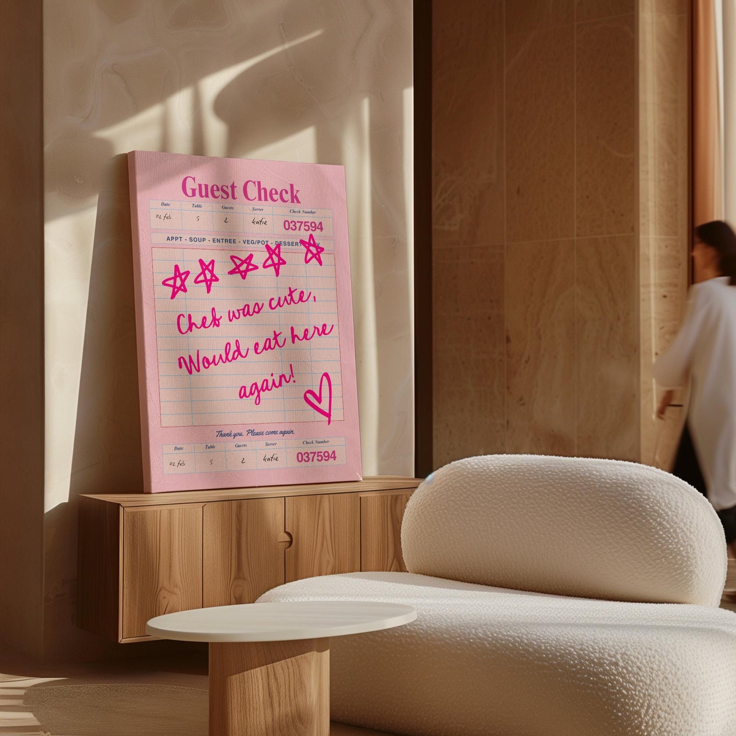 Guest Check Poster - Chef was cute wall Art - Pink Decor - Valentine's Wall Art
