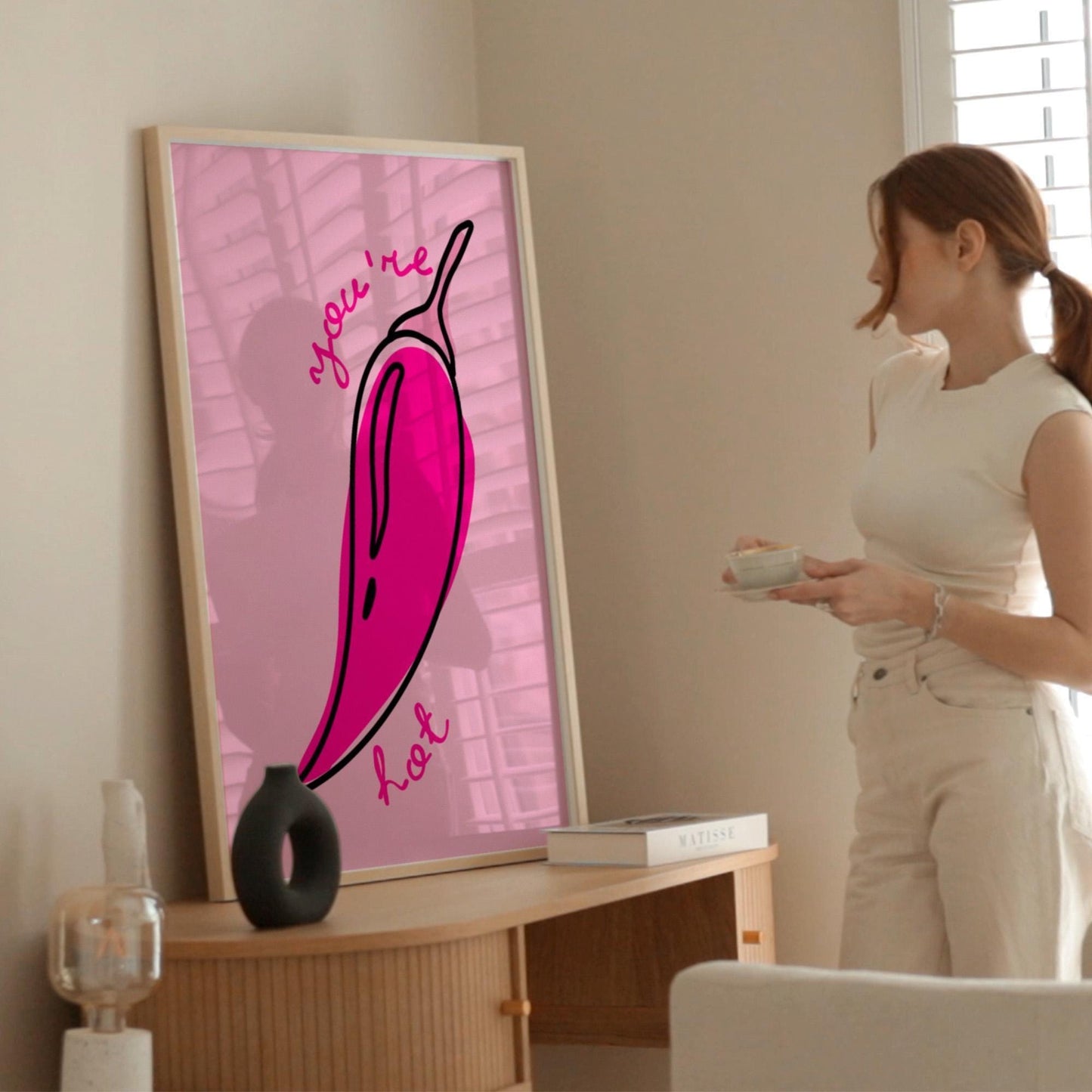 Chili Pepper Poster - You're Hot Print, Pink Spicy Wall Art for Kitchen, Valentine's Print