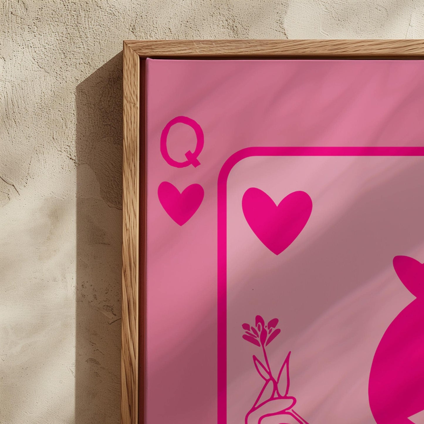 Pink Queen of Hearts Poster - Modern Feminine Art Print, Pink Aesthetic Wall Decor, Trendy Playing Card Art, Valentines Gift for her