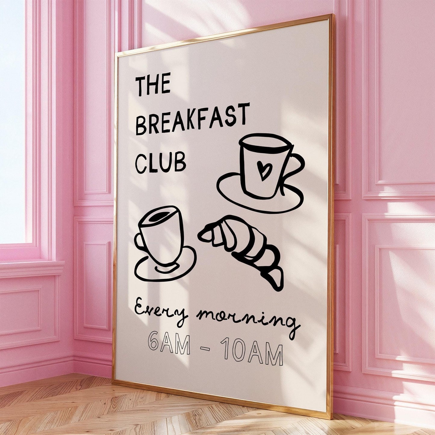 Breakfast Club Poster, Coffee and Croissant Print, Kitchen Poster