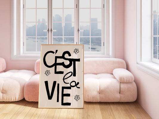 C'est La Vie Quote Print, French Art Print, Typography Poster