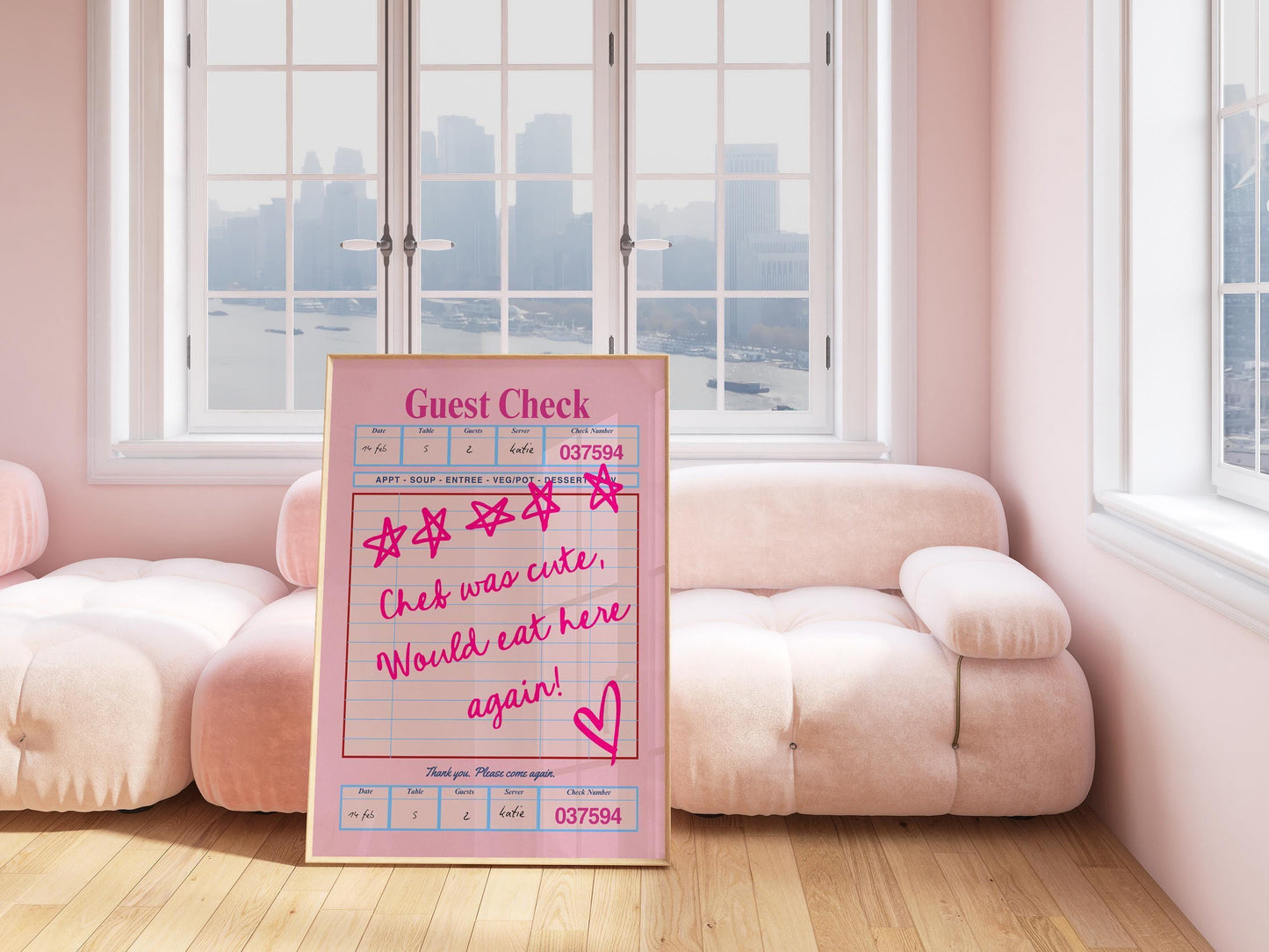 Guest Check Poster - Chef was cute wall Art - Pink Decor - Valentine's Wall Art