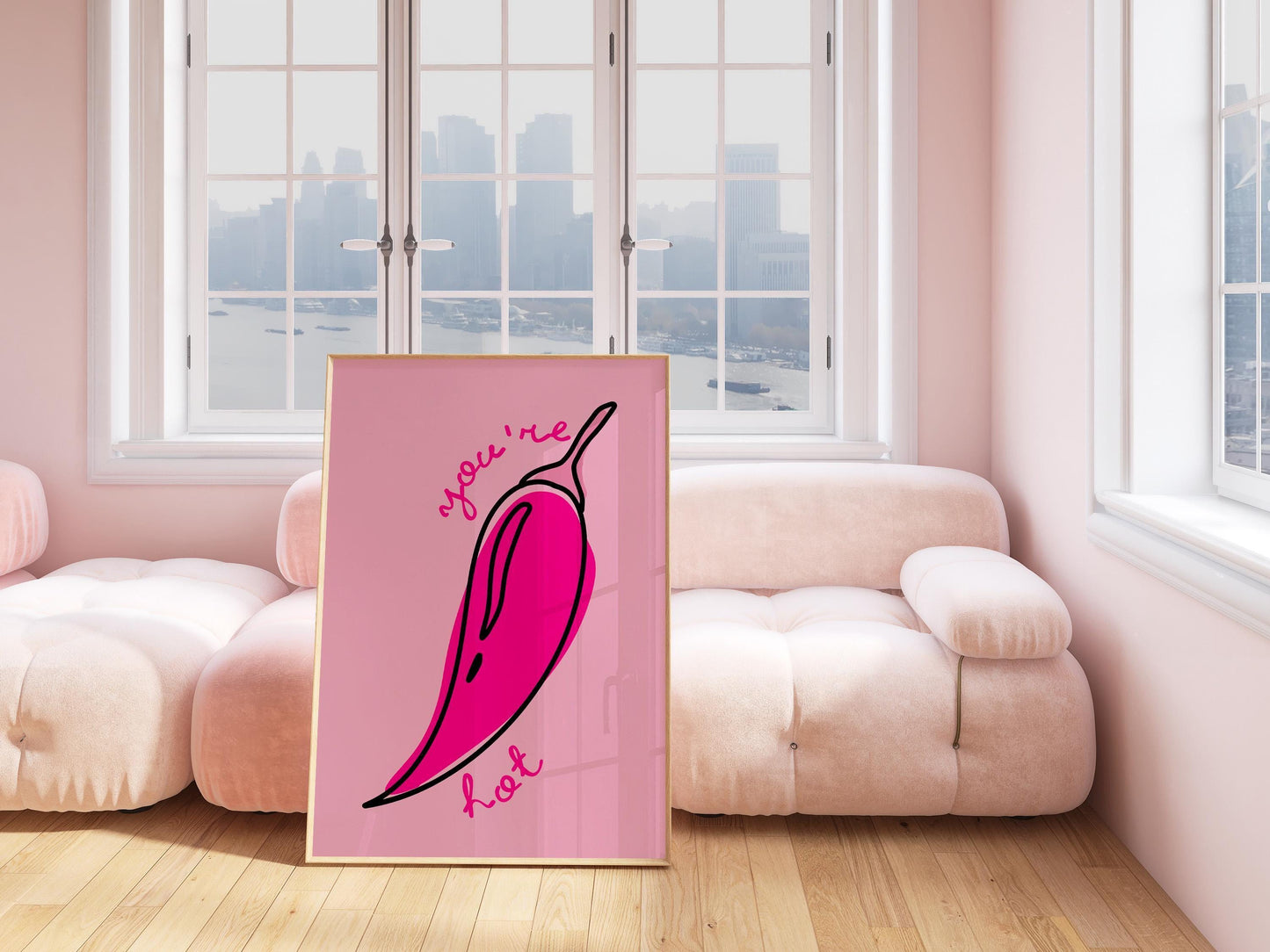 Chili Pepper Poster - You're Hot Print, Pink Spicy Wall Art for Kitchen, Valentine's Print